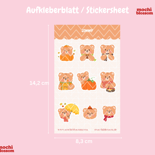 Jimmy der Bär Aufkleberblatt , Jimmy the bear Stickersheet | Mochi Blossom