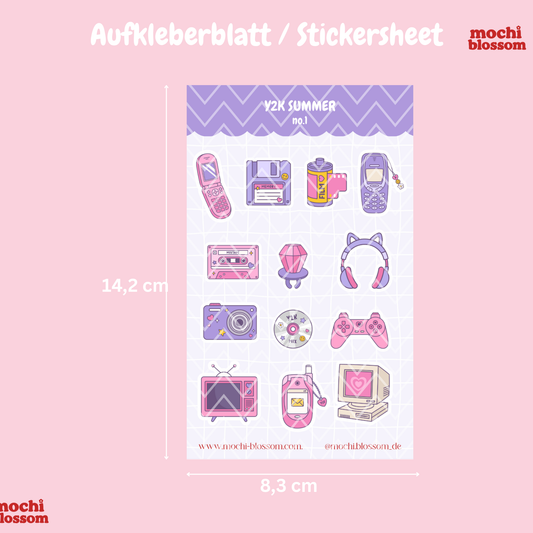 Y2K SUMMER Aufkleberblatt , Stickersheet | Mochi Blossom