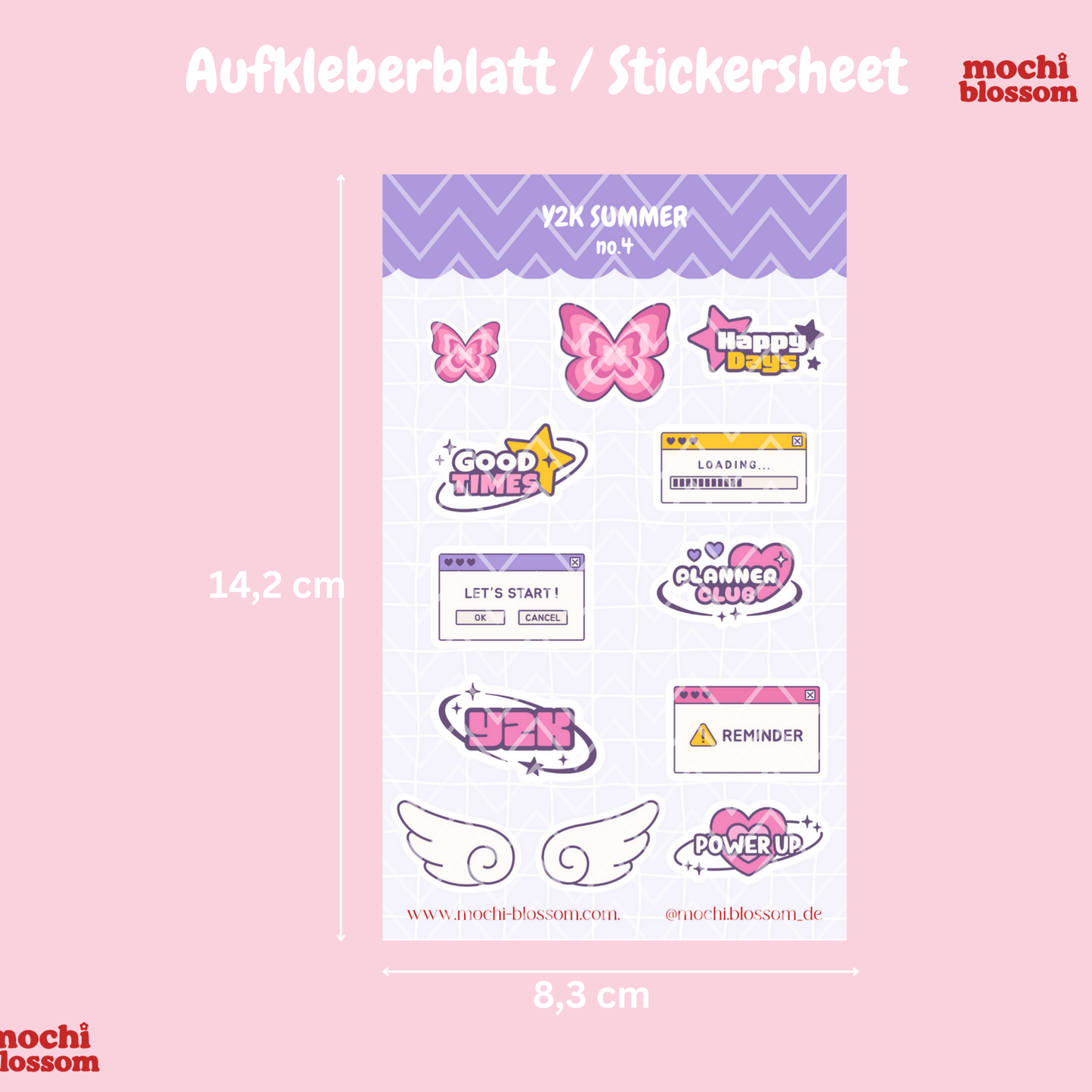 Y2K SUMMER Aufkleberblatt , Stickersheet | Mochi Blossom
