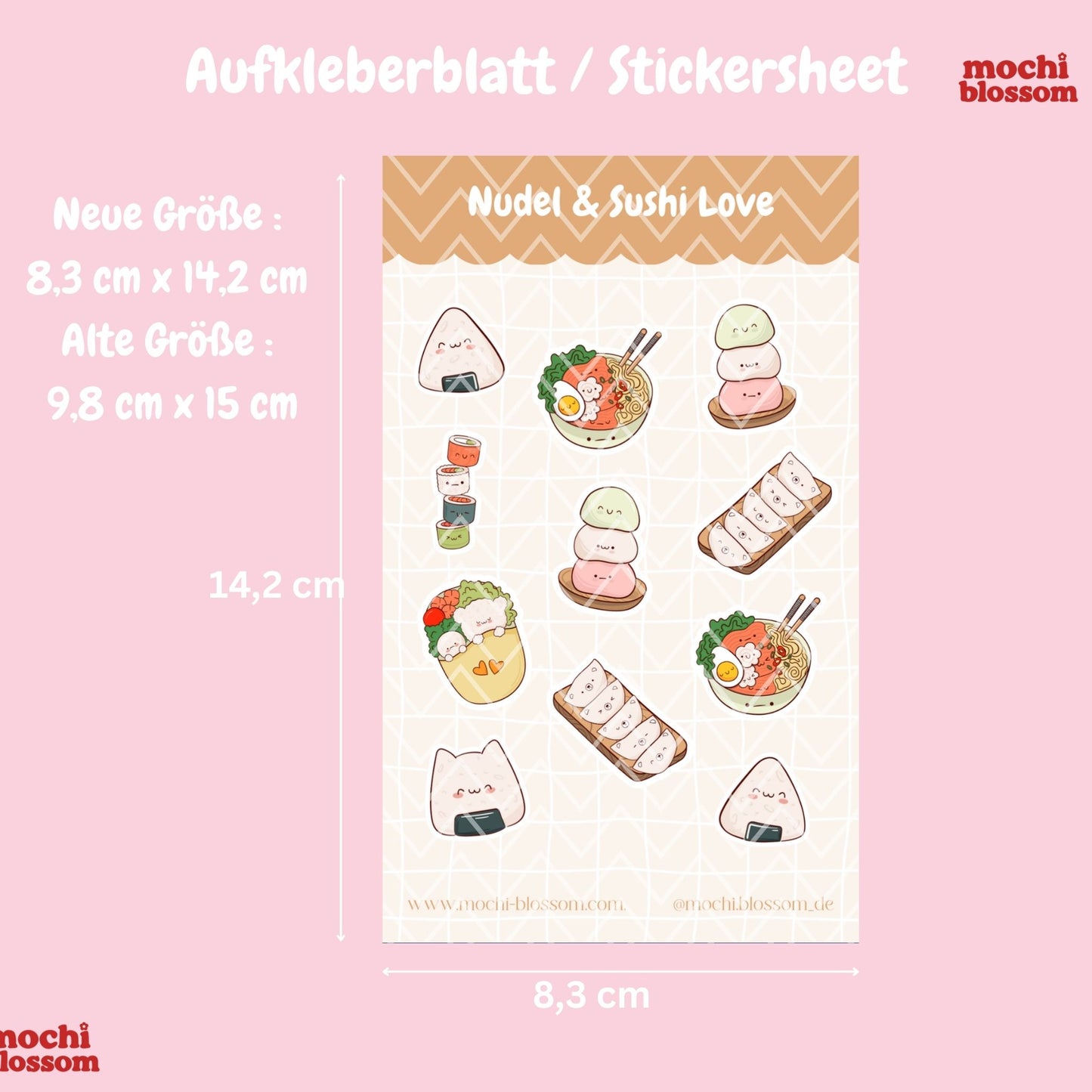 Nudel & Sushi Love Aufkleberblatt , Stickersheet | Mochi Blossom