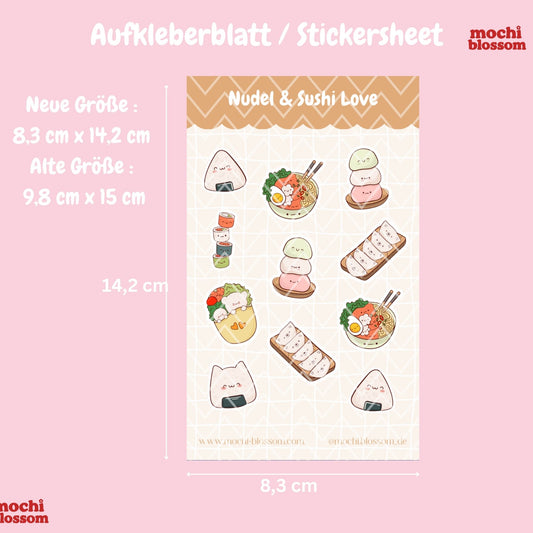 Nudel & Sushi Love Aufkleberblatt , Stickersheet | Mochi Blossom