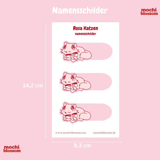 Rosa Katzen Namensschilder | Mochi Blossom